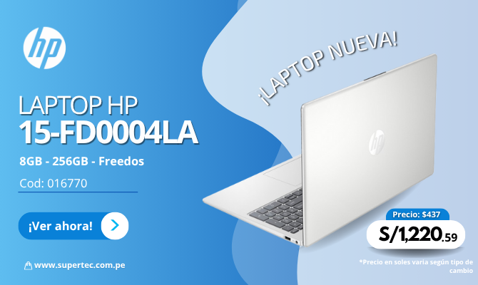 LAPTOP HP 15-FD0004LA I3-N305/8GB/SSD256GB/FREE/15.6/ 802N6LA